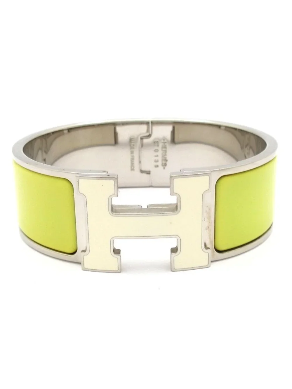 Hermes Bangle Clic Clac Silver Light Yellow Ivory Bracelet